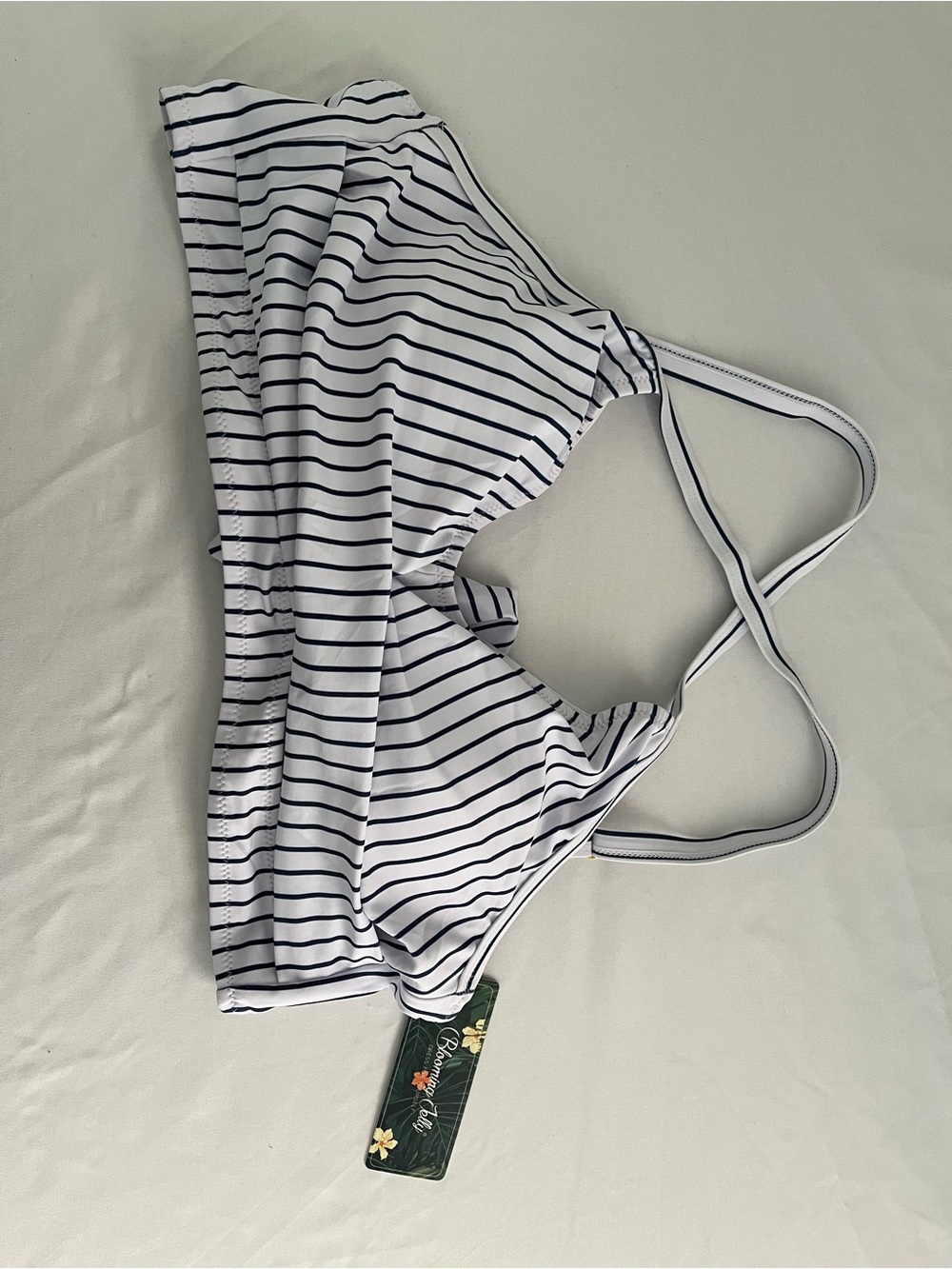 Blooming jelly Striped White & Navy SWIM Top LARGE